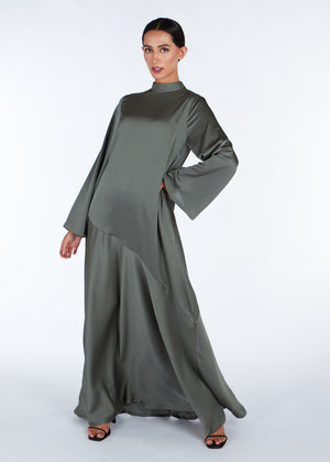 Back Tie Silk Feel Abaya Green | Modest Abayas | Aab Modest Wear