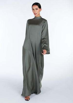 Back Tie Silk Feel Abaya Green | Modest Abayas | Aab Modest Wear