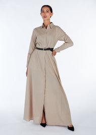 Waist Pleat Cotton Maxi Beige | Modest Maxi Dress | Aab Modest Wear