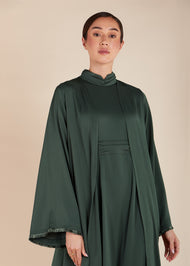 Fringed Open Abaya Dark Green