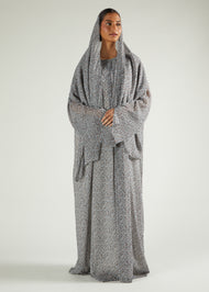 Grey Floral Prayer Abaya & Hijab