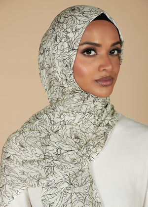 Sketched Blooms Print Hijab | Hijabs | Aab Modest Wear