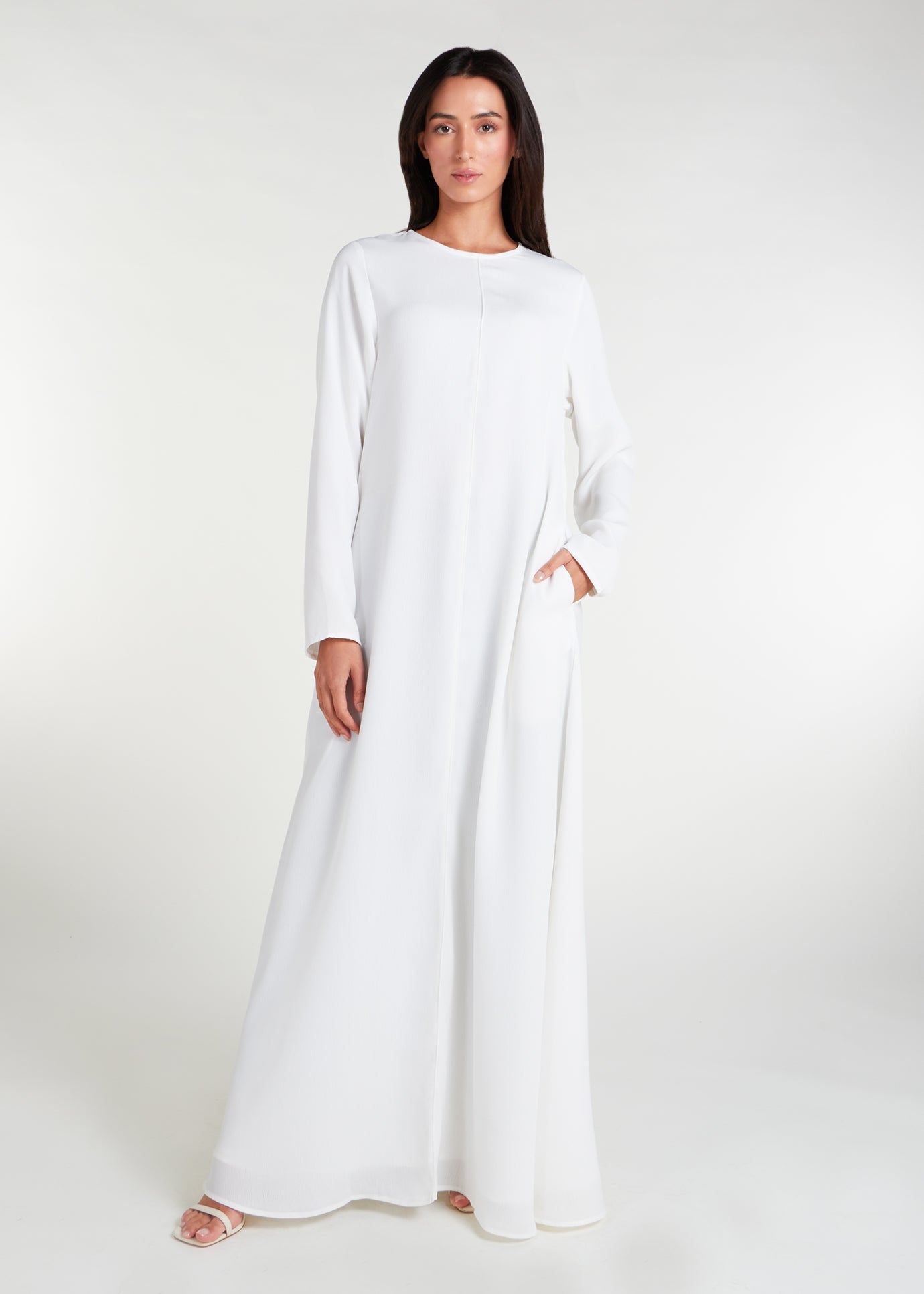 white abaya dress Lina Embellished hang dry and iron recommended Asymmetric Button Dress - XS
