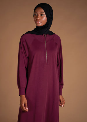 Zip Neck Abaya Burgundy | Modest Abayas | Aab Modest Wear