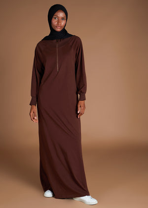 Zip Neck Abaya Dark Brown | Modest Abayas | Aab Modest Wear