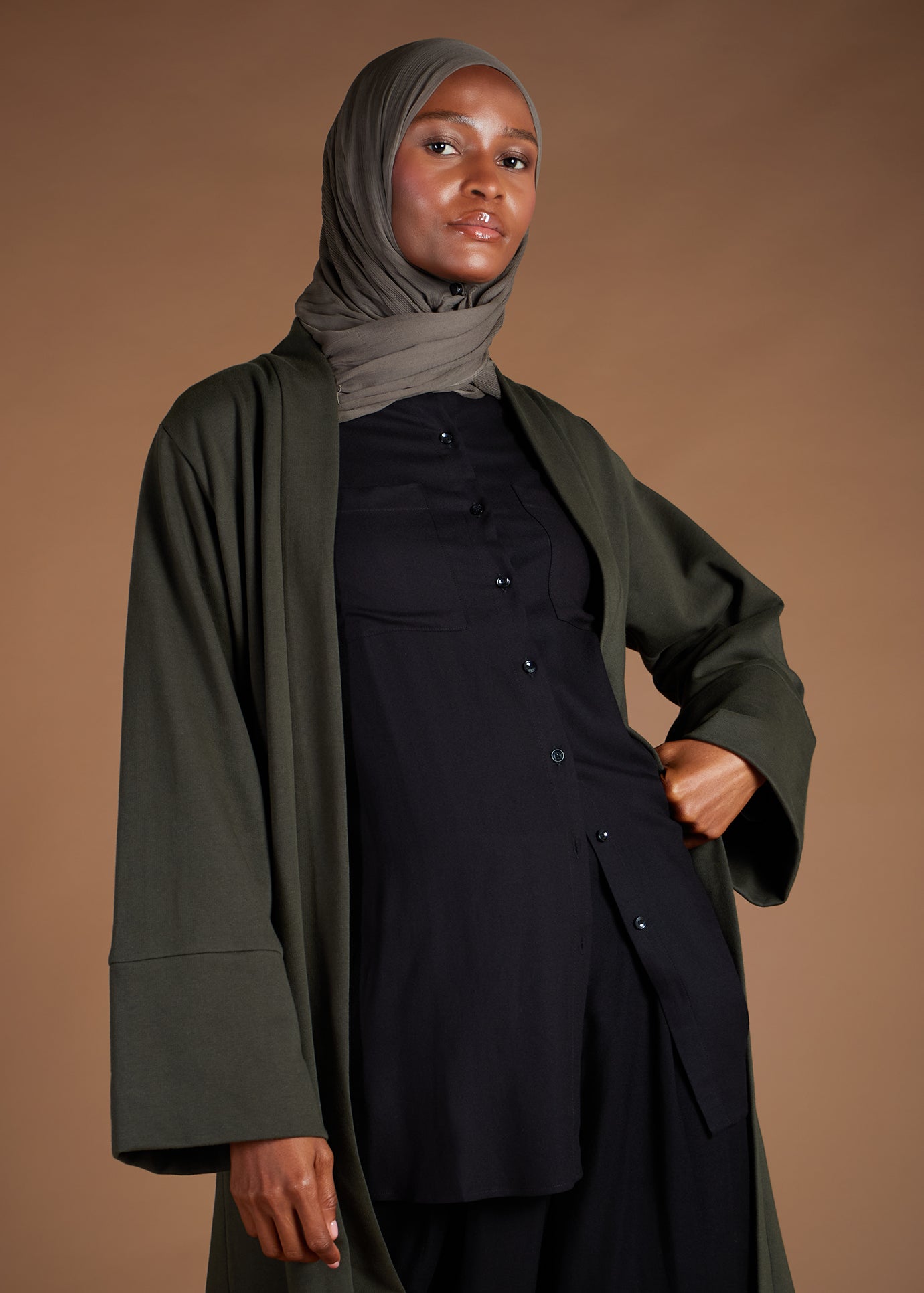 Loose Fit Fleece Cover Up Olive | Coats & Cover Ups | Aab Modest Wear