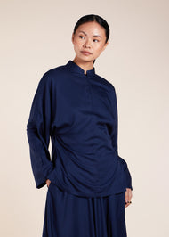 Mandarin Collar Top Navy