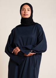 Navy Linen Boat Neck Abaya