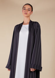 Pinstripe Grey Open Abaya