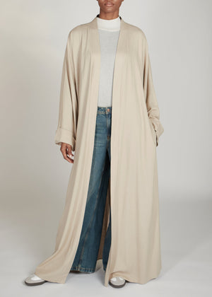 Linen Open Abaya Putty | Abayas | Aab Modest Wear
