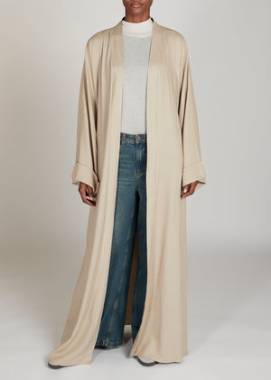 Linen Open Abaya Putty | Abayas | Aab Modest Wear