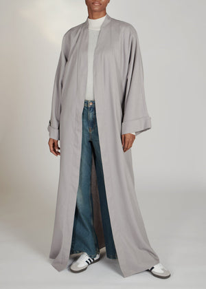 Linen Open Abaya Grey | Abayas | Aab Modest Wear