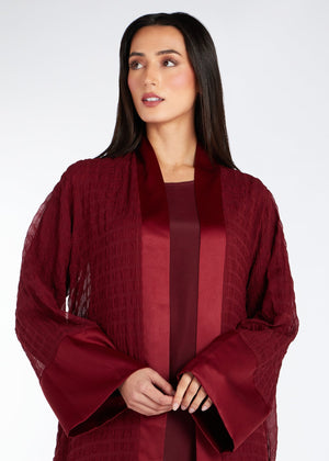 Crinkled Chiffon Open Abaya Burgundy | Abayas | Aab Modest Wear