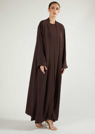 Two Piece Open Abaya With Slip Dark Brown
