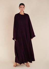 Two Piece Open Abaya with Slip Aubergine