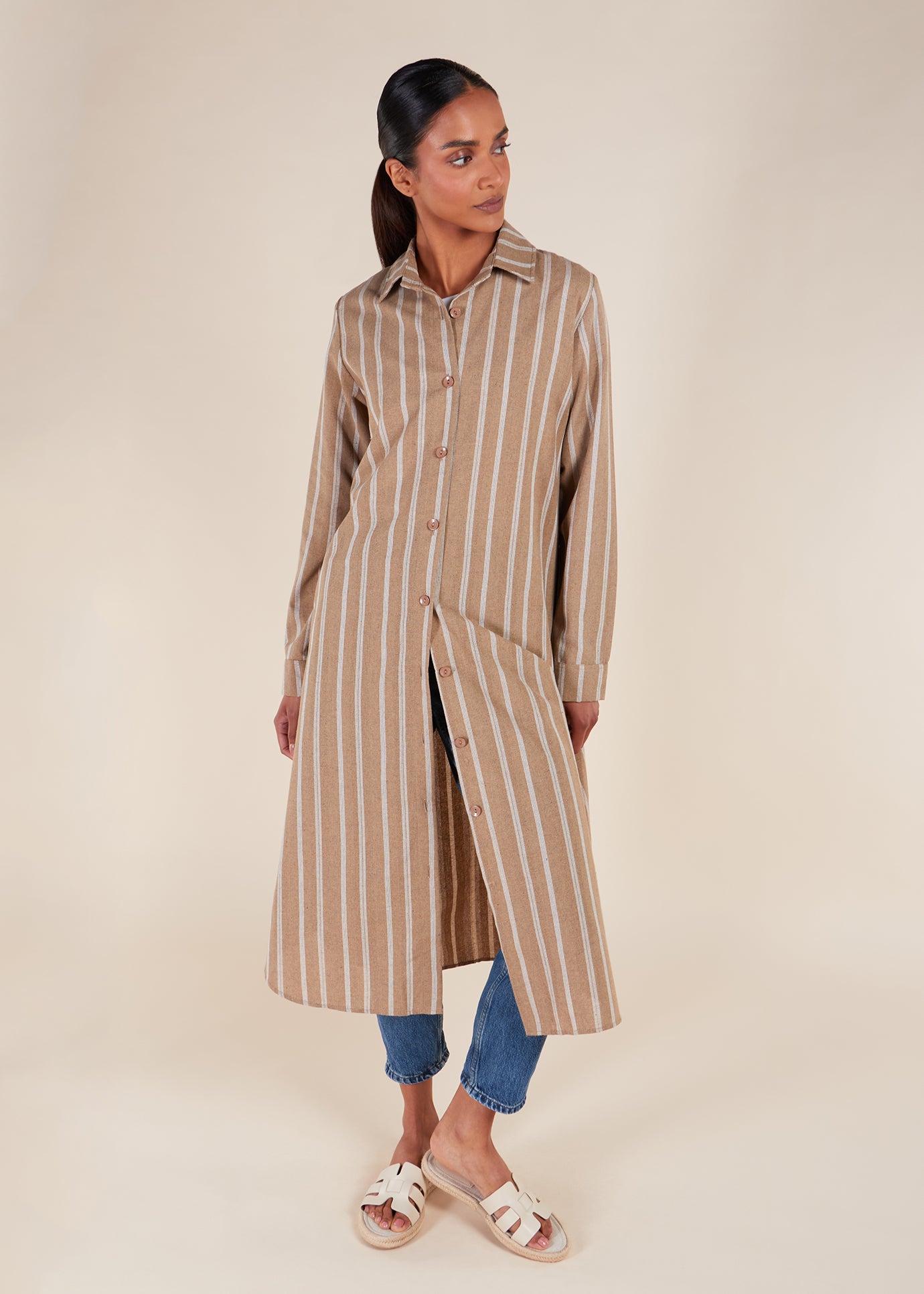 Muji Shirt Dress Beige | Modest Shirt Dresses | Aab Modest Wear Muji Shirt Dress Beige | Modest Shirt Dresses | Aab Modest Wear