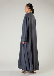 Two Piece Open Abaya With Slip Dusty Blue