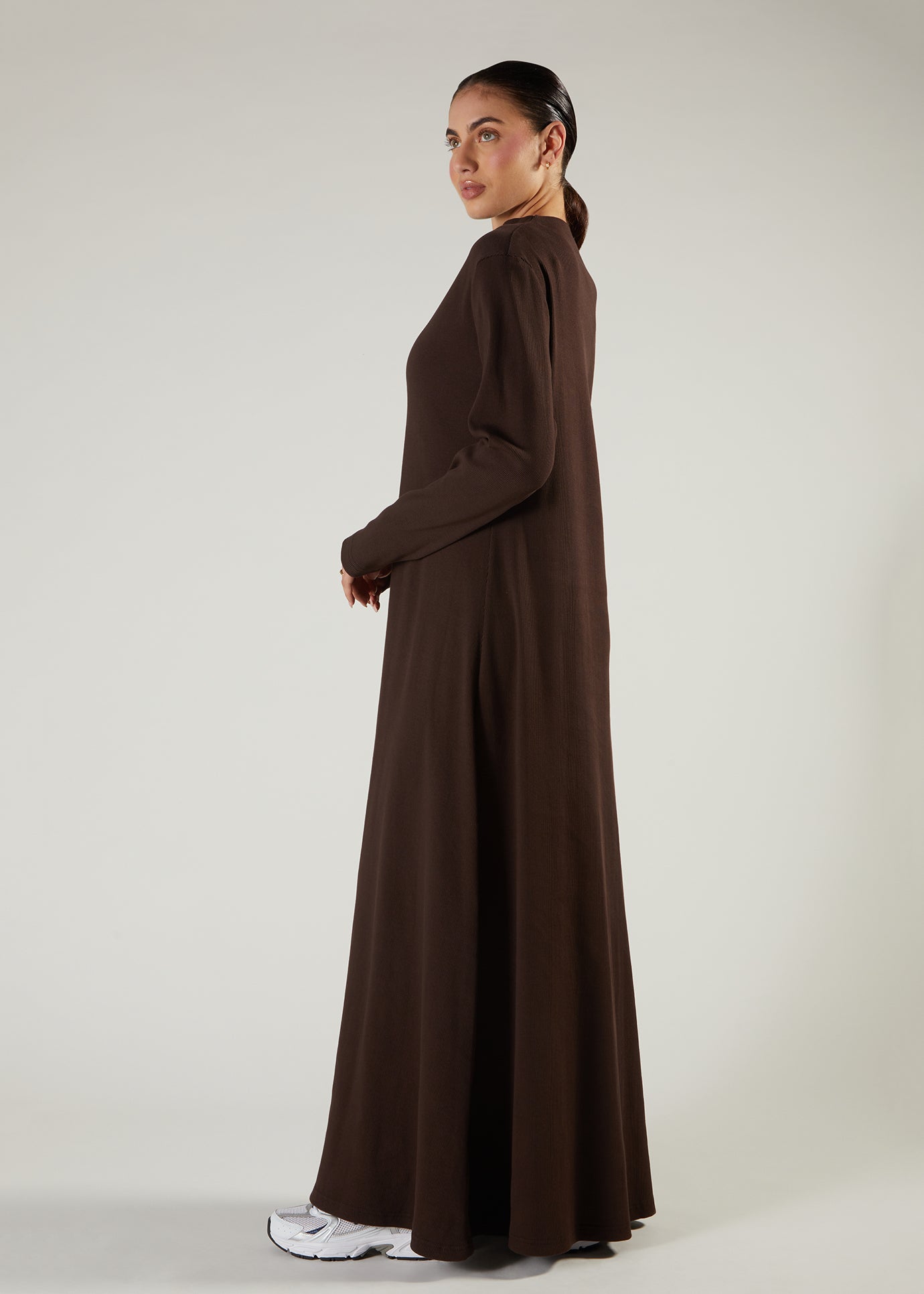 fitted lace wedding dress Boat Neck Maxi Brown | Modest Maxi Dresses