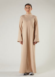 Turtle Neck Abaya Beige