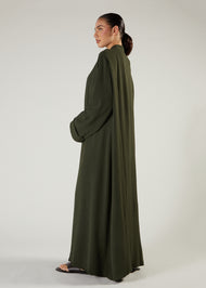 Two Piece Open Abaya with Slip Khaki