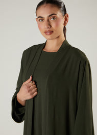 Two Piece Open Abaya with Slip Khaki