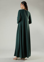 Crochet Flare Abaya Green