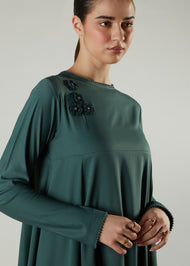 Crochet Flare Abaya Green