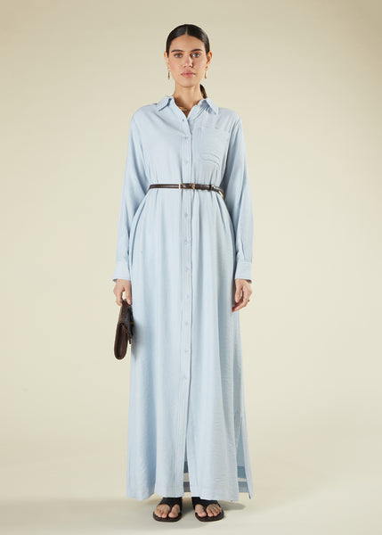 Blue Cotton Maxi Shirt | Modest Maxi Dresses