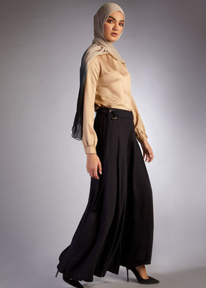 Full Flare Trousers Black Twill | Aab Modest Wear